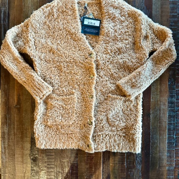 R13 Teddy Bear Cardigan Long Brown Oatmeal Fuzzy Button Down Long Sleeve Wool - Picture 4 of 5